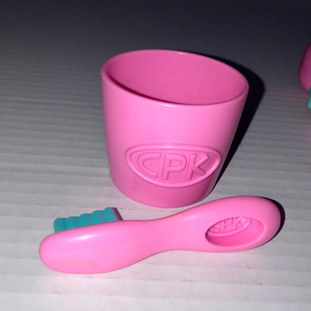 CPK Pink and Teal Doll Accessory Set‎ Socks Hair Brush Blowdryer Cup Toothbrush